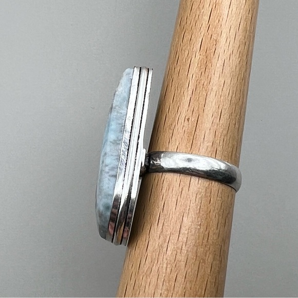 New Blue Larimar Stone Silver Overlay Ring Size 10 - Picture 5 of 9